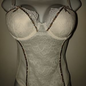 Victoria Secret Very Sexy Bustier Corset Cream lace with Leopard trim Sz 36B